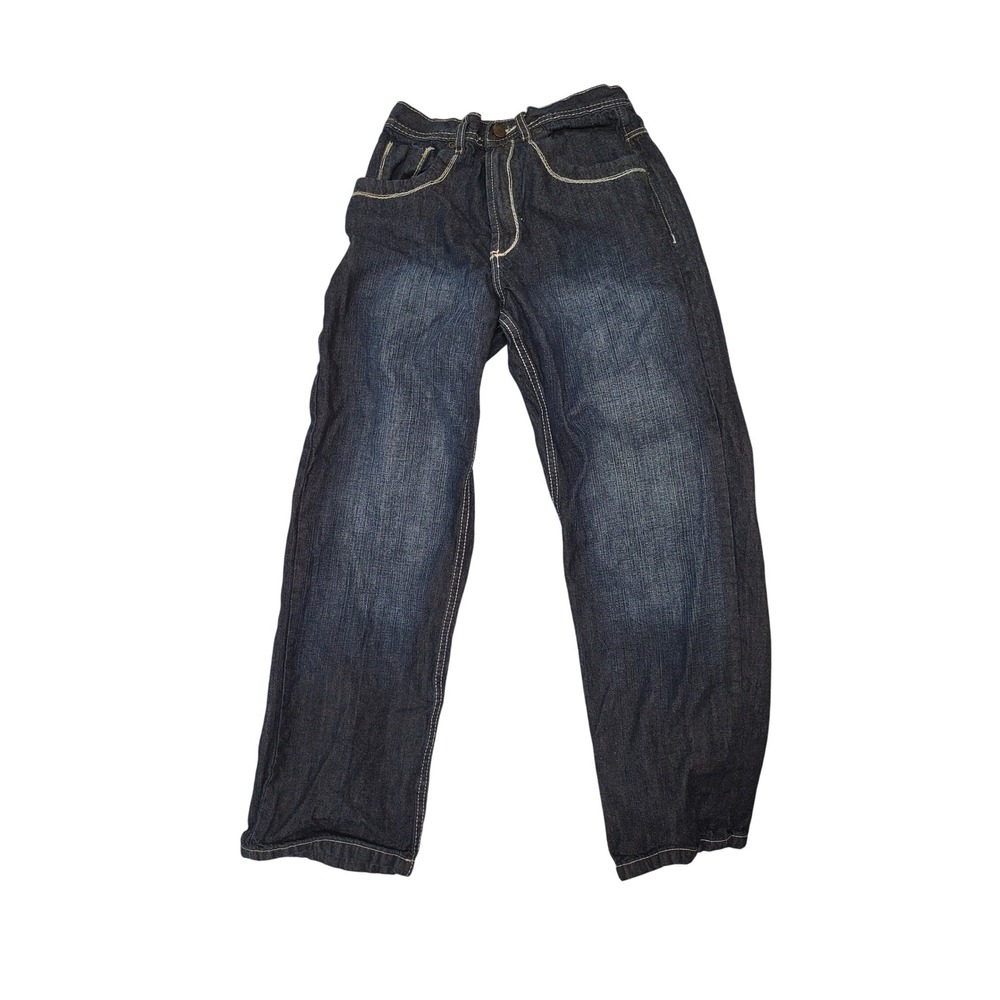 Bklyn Xpress Boys Dark Wash Relaxed Fit Denim Jeans Contrast Stitch Size 14